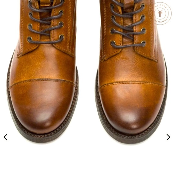 Frye Erin Lug Work Lace Up Combat Cognac Brown Leather Winter Fall Ankle Boot - Picture 3 of 16